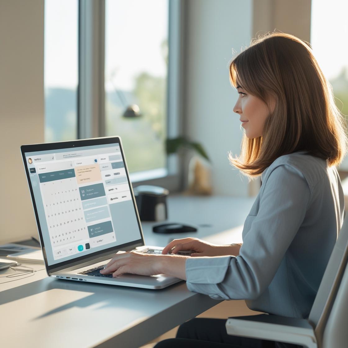 a professional remote worker at a laptop with calendar, email, and task (1)